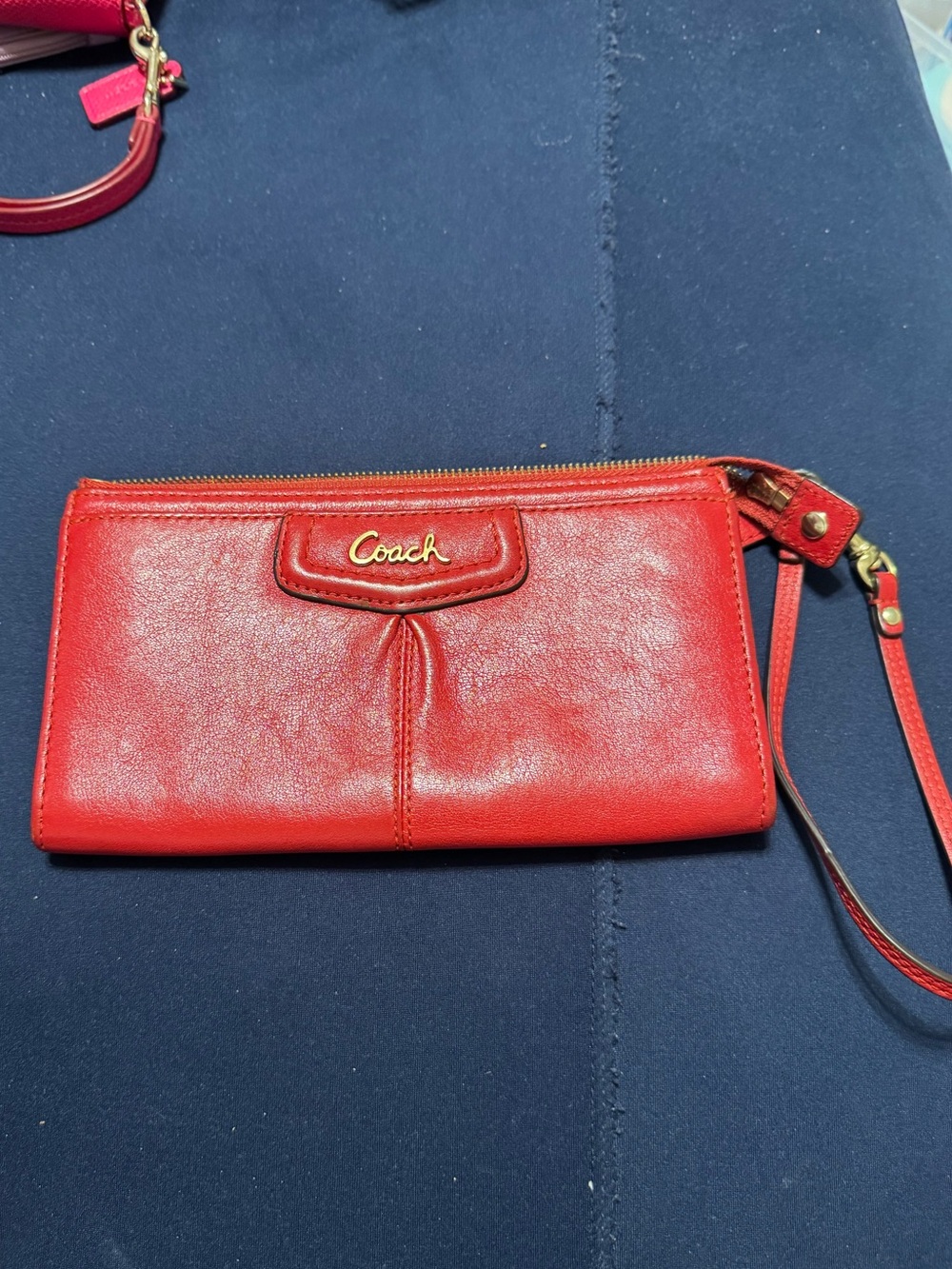 Coach Red Leather Wristlet Clutch with Gold Logo